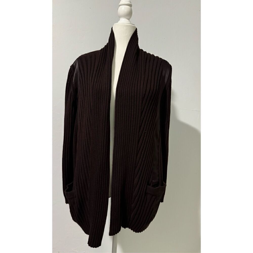 Escada vintage ribbed dark brown cardigan new wool & silk 36